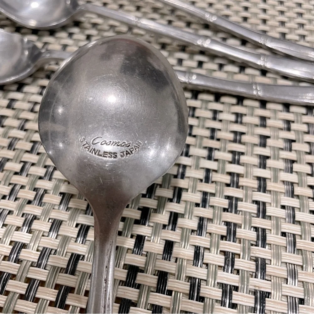vintage Cosmos Stainless Japan bamboo 4 spoons